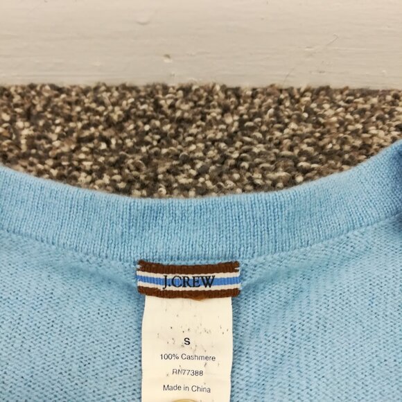 Vintage J Crew Sweater 100% Cashmere V Neck Rolled Hem Blue Womens Small - Picture 3 of 8